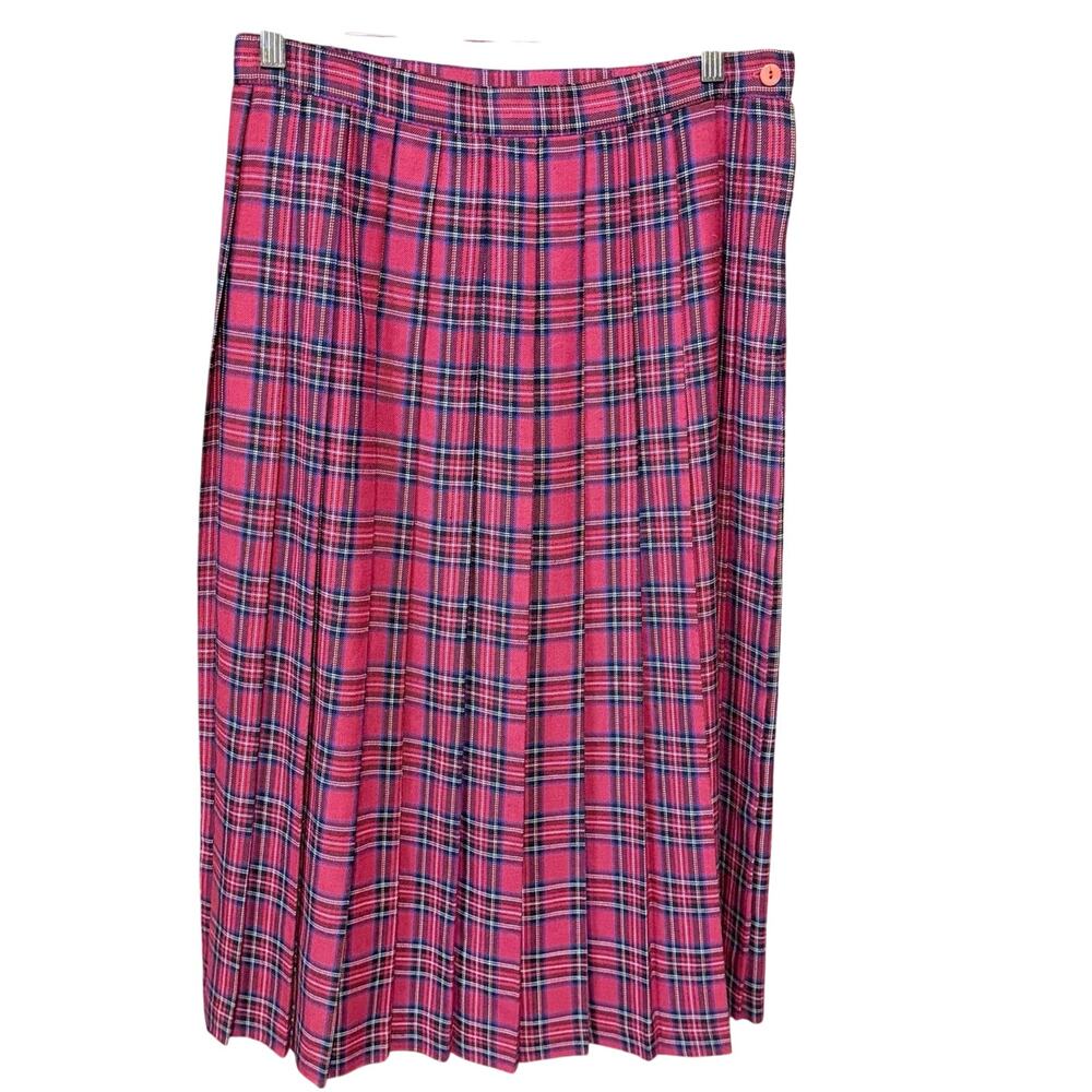 Vintage Requirements Red Tartan Plaid Pleats Skirt Wool Blend academia preppy 12